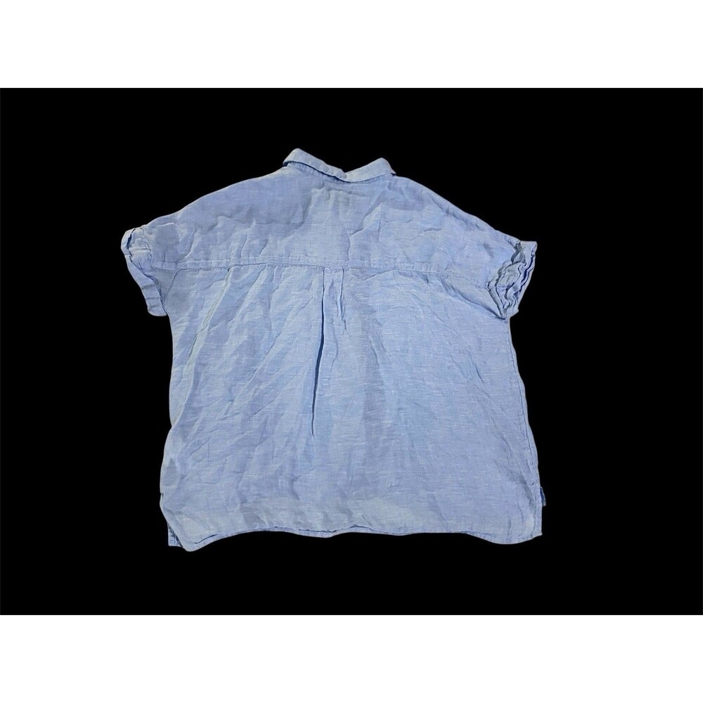 Rachel Rachel Roy Womens L 100% Linen Button Down Light Blue Short Sleeve Beach - Picture 3 of 8